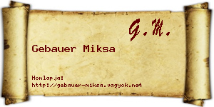 Gebauer Miksa névjegykártya